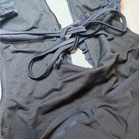 Black Ruffled Halter One-Piece Swimsuit - Picture 5 of 7